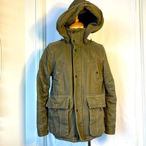 Vintage G-Star Military-Style Winter Jacket with Detachable Hood Size Small